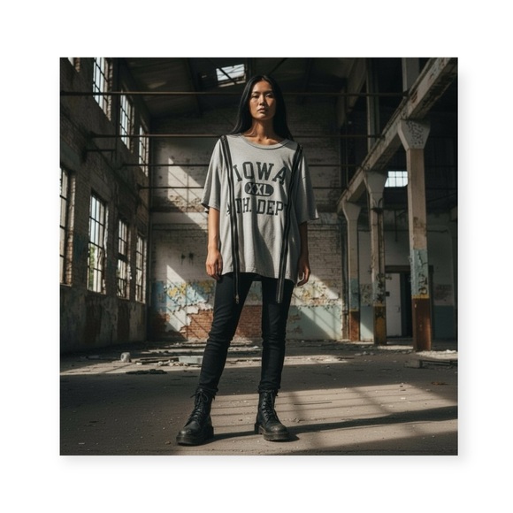 new LF Furst of a Kind ☯︎︎ Upcycled Vintage Zipper Tee ☯︎︎ Gym T Shirt ☯︎︎ Grey - Picture 2 of 16